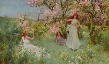 Artworks by 350 Famous Artists Painting - The first days of spring Alfred Glendening JR flowers garden girls